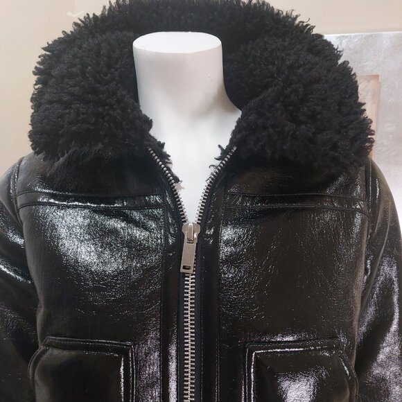 Topshop Black Faux Patent Leather Aviator Jacket - Picture 6 of 13